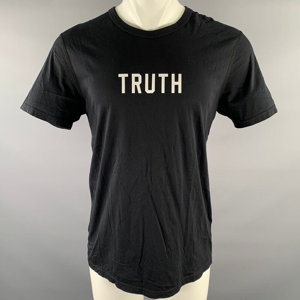 REIGNING CHAMP Size L Black White Graphic Cotton T-shirt